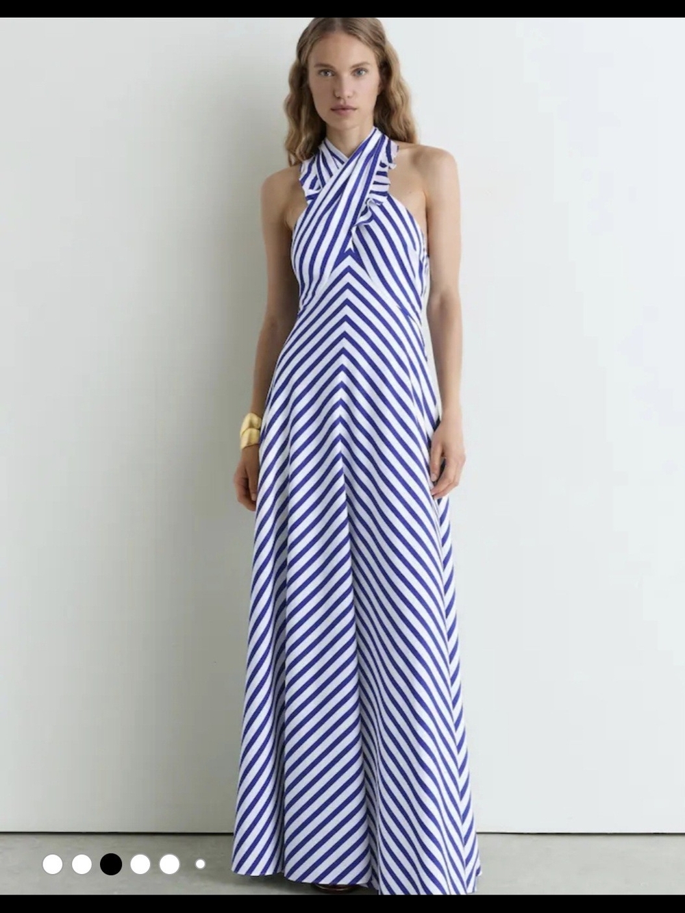 Reiss Luna Striped Halterneck Ruffle Maxi Dress 2 $455